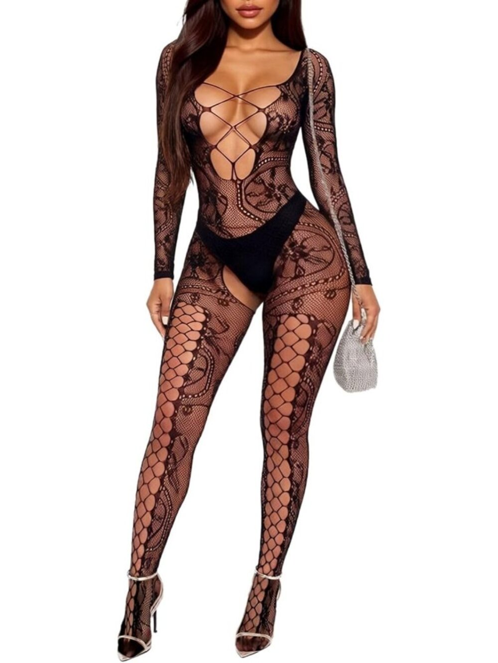 Women's Body Stocking Black Syjc Acrylic Attached Bodysuit Stockings Lingerie